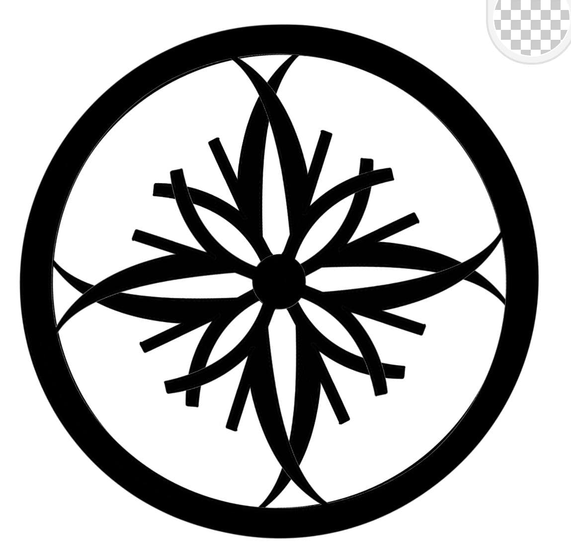 Final black-and-white moiré disk graphic with a four-fold floral pattern inside a ring.