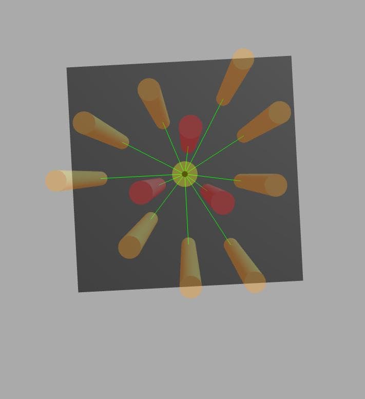 Top view of the alternate orange and red rod layout in the simulation.