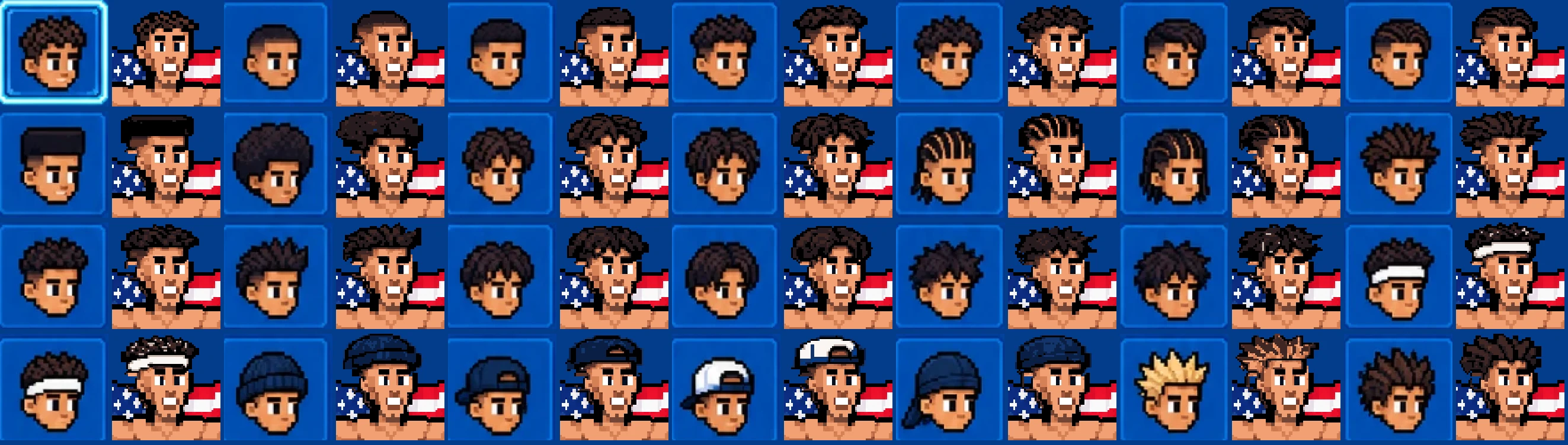 Hairstyle sprites beside the reference sheet they were drawn from.