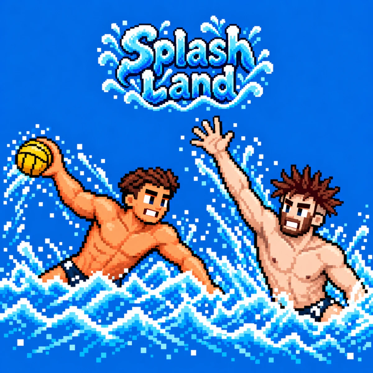 Splash Land key art: a capped shooter rising out of the water against a blocking defender, under the splashy Splash Land logo.