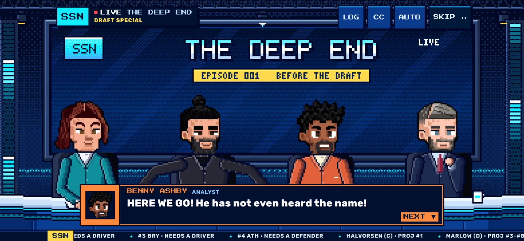 THE DEEP END, four hosts at the desk