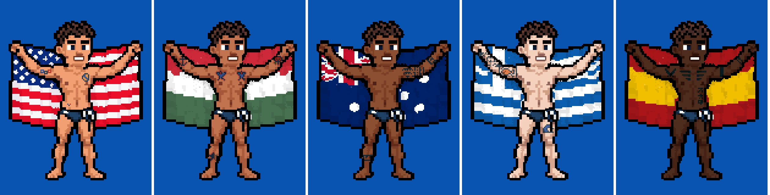 Tattoo options shown across pixel player bodies.